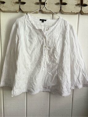 White Cotton Blouse Floral embroidery XL